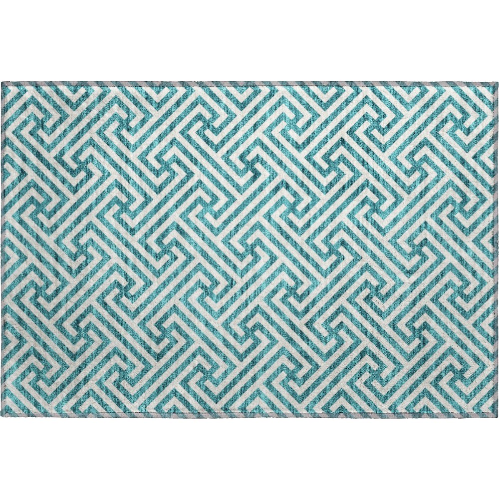 Premium Machine Washable Mayfield AMF731 Teal 1'8" x 2'6" Rug. Picture 1