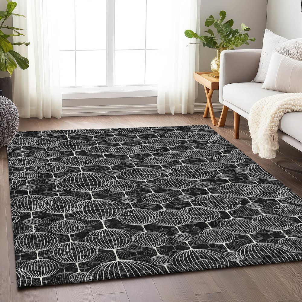 Premium Machine Washable Mayfield AMF732 Black 2'6" x 3'10" Rug. Picture 5