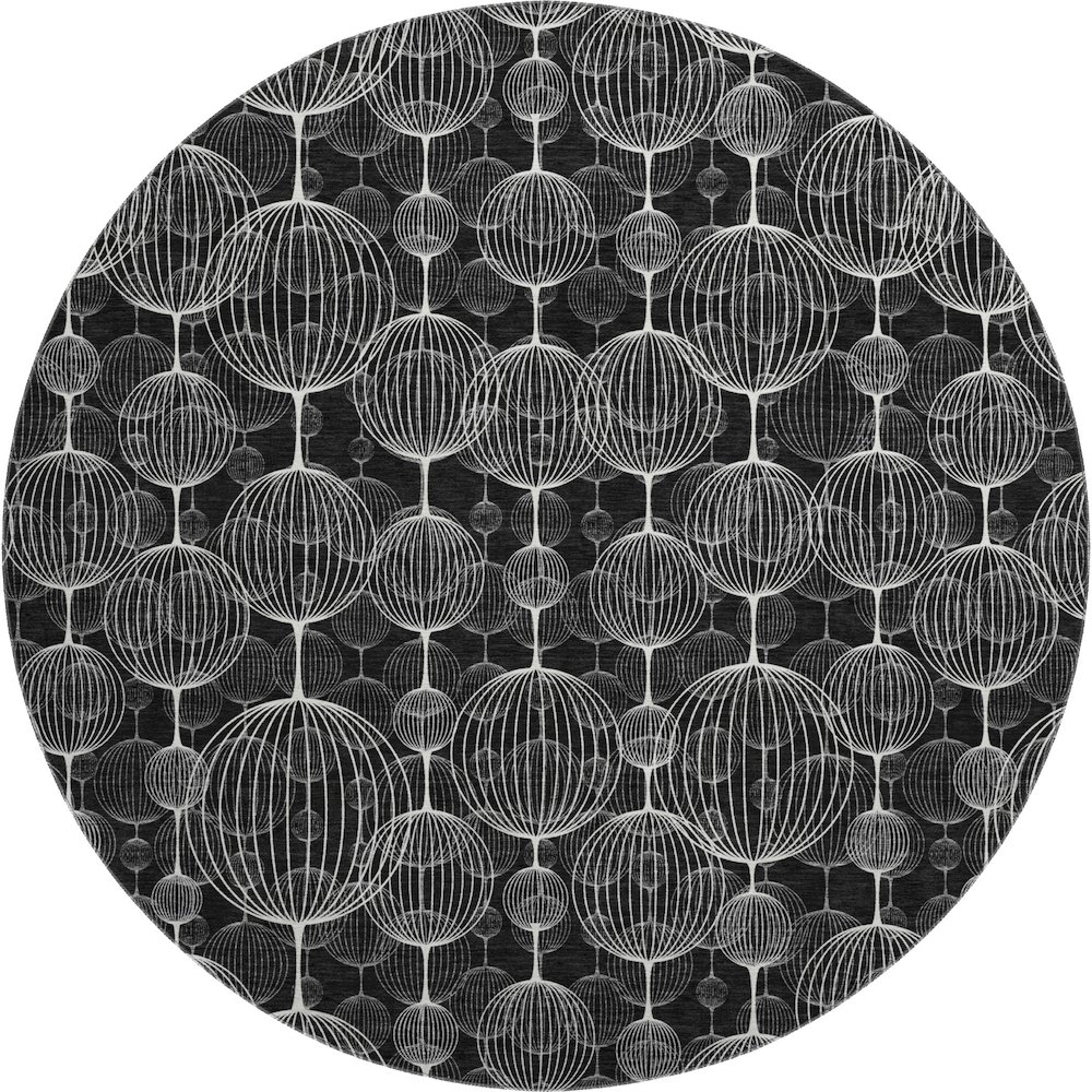 Premium Machine Washable Mayfield AMF732 Black 8' x 8' Round Rug. Picture 1