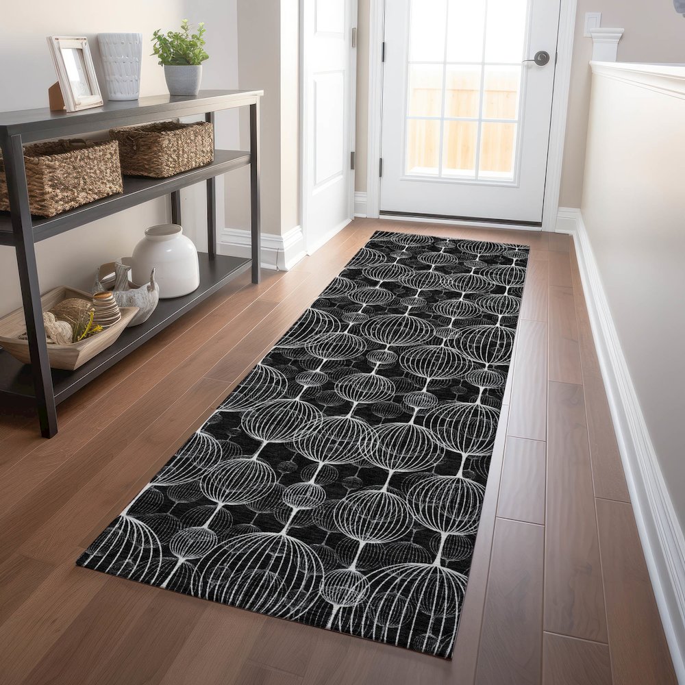 Premium Machine Washable Mayfield AMF732 Black 2'3" x 7'6" Runner Rug. Picture 5