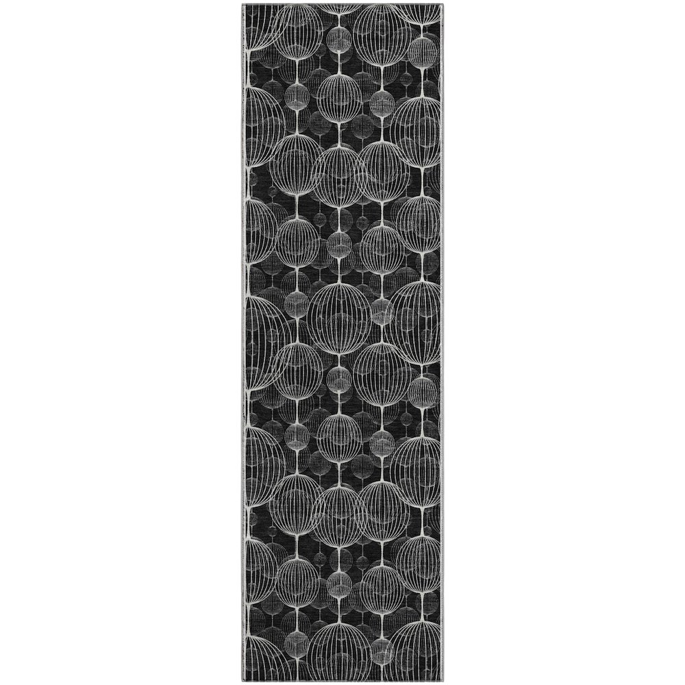 Premium Machine Washable Mayfield AMF732 Black 2'3" x 7'6" Runner Rug. Picture 1