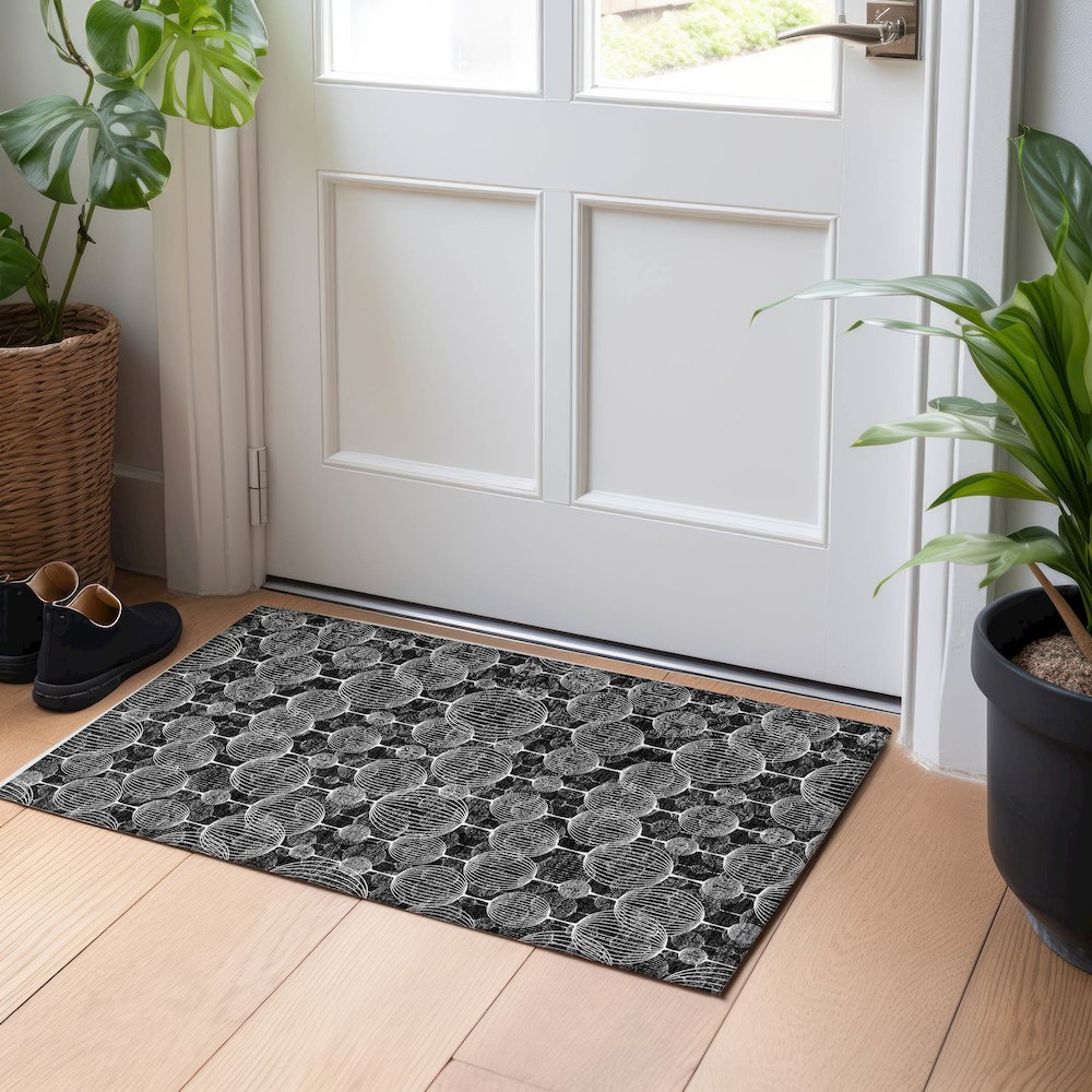 Premium Machine Washable Mayfield AMF732 Black 1'8" x 2'6" Rug. Picture 5