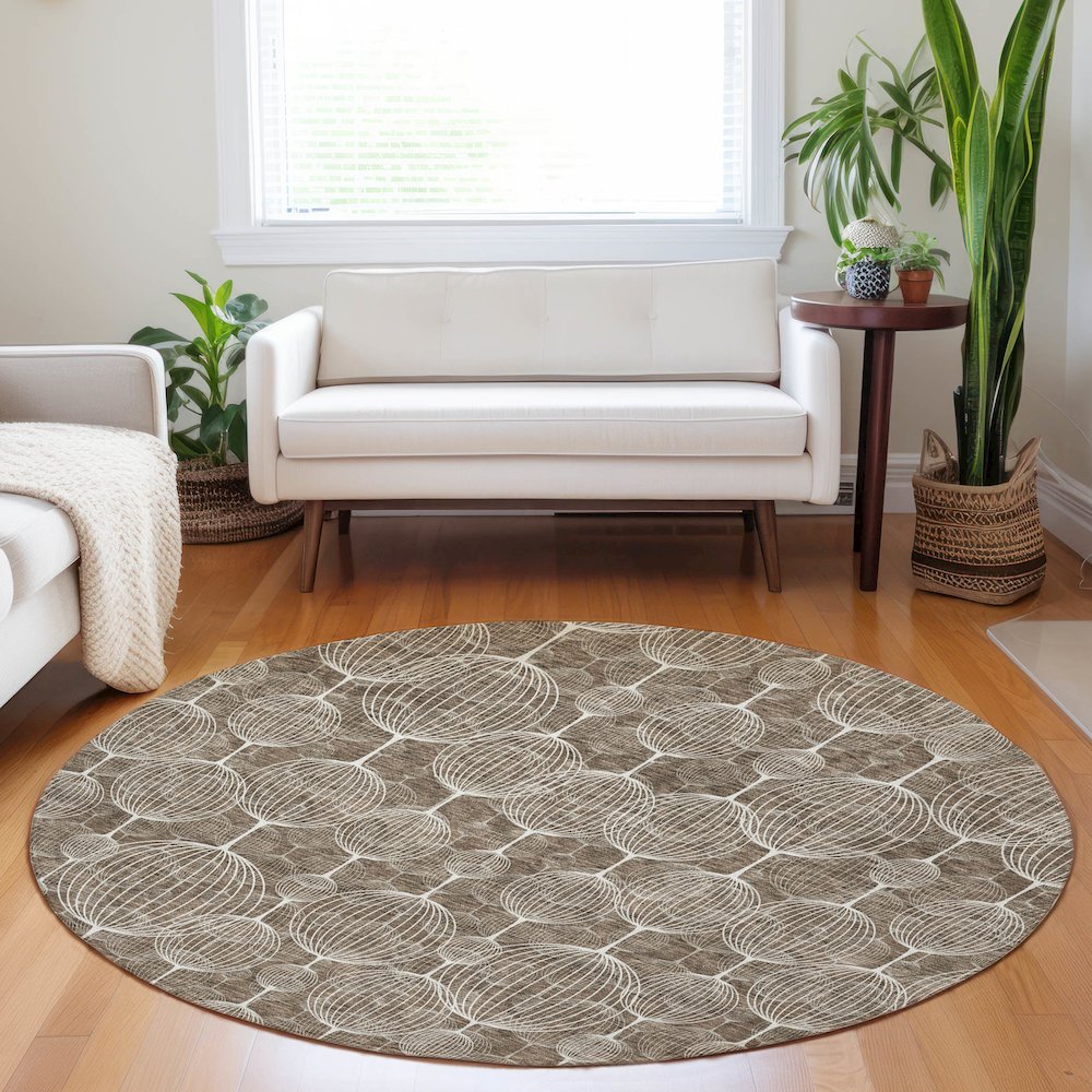 Premium Machine Washable Mayfield AMF732 Chocolate 8' x 8' Round Rug. Picture 5