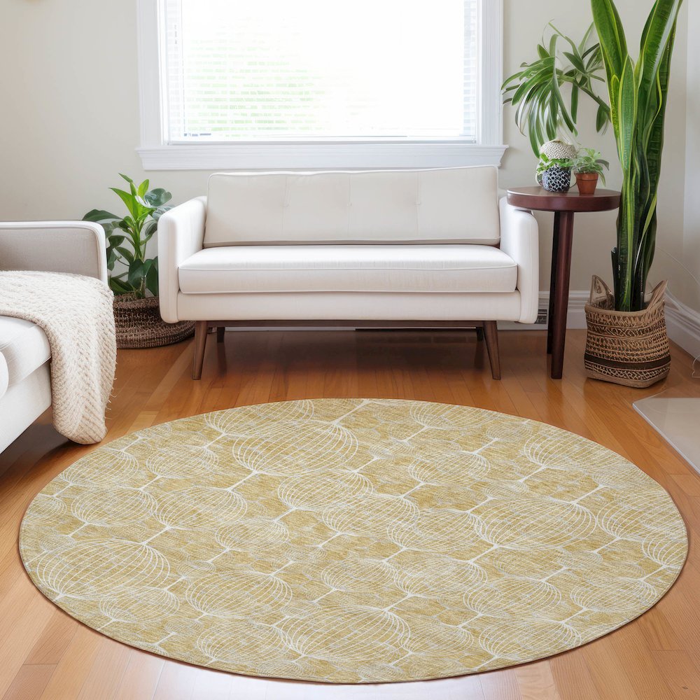 Premium Machine Washable Mayfield AMF732 Gold 8' x 8' Round Rug. Picture 5