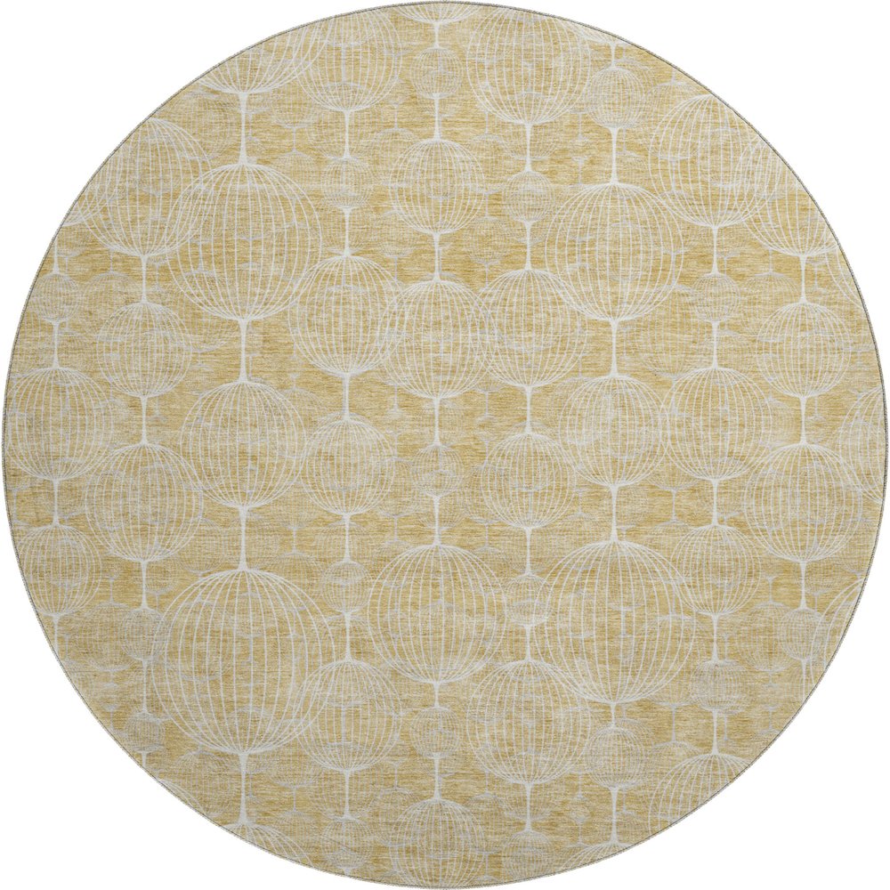 Premium Machine Washable Mayfield AMF732 Gold 8' x 8' Round Rug. Picture 1