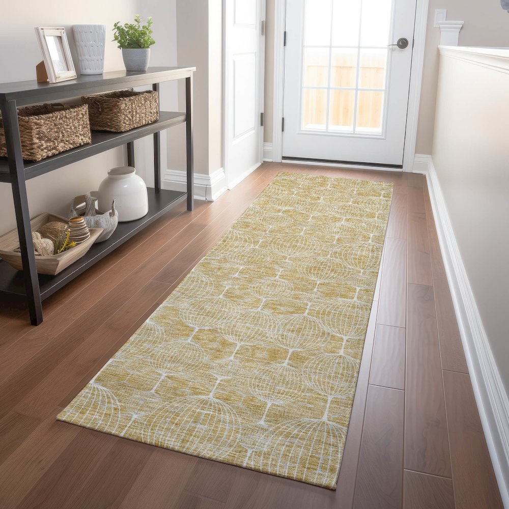 Premium Machine Washable Mayfield AMF732 Gold 2'3" x 7'6" Runner Rug. Picture 5