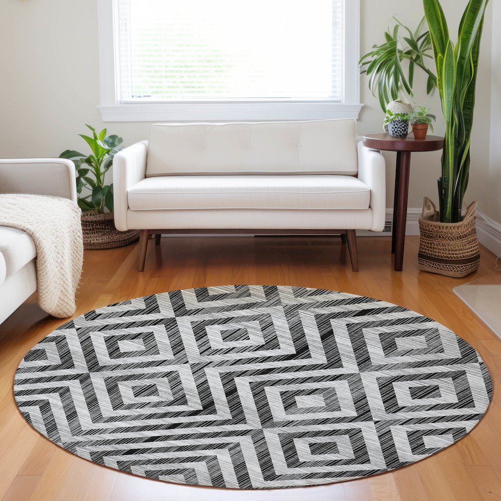 Premium Machine Washable Mayfield AMF733 Black 8' x 8' Round Rug. Picture 5