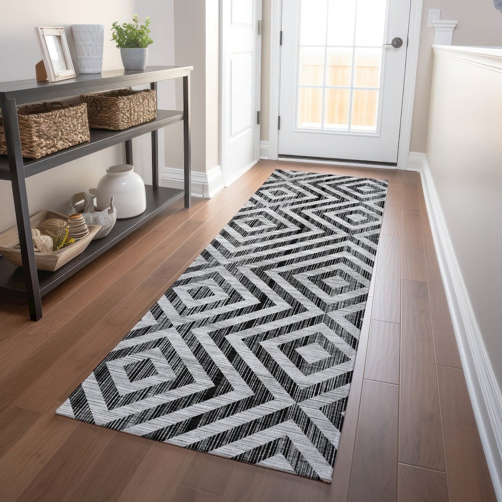Premium Machine Washable Mayfield AMF733 Black 2'3" x 7'6" Runner Rug. Picture 5