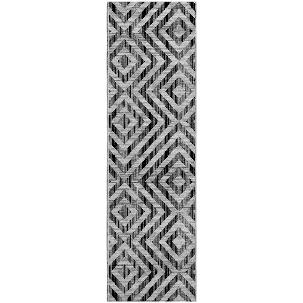 Premium Machine Washable Mayfield AMF733 Black 2'3" x 7'6" Runner Rug. Picture 1