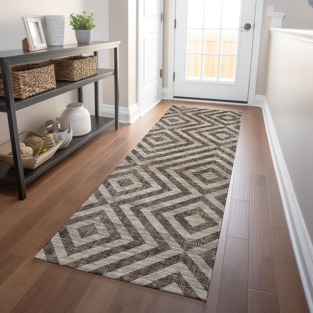 Premium Machine Washable Mayfield AMF733 Brown 2'3" x 7'6" Runner Rug. Picture 5