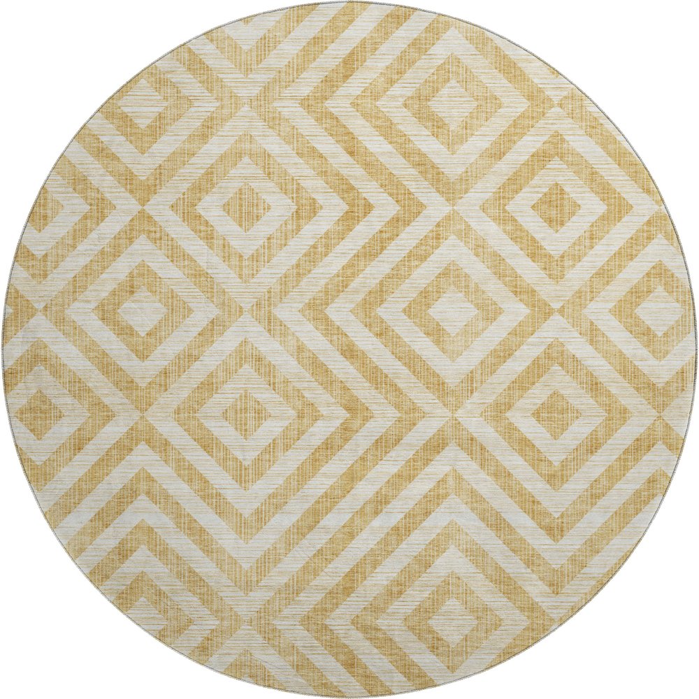 Premium Machine Washable Mayfield AMF733 Gold 8' x 8' Round Rug. Picture 1
