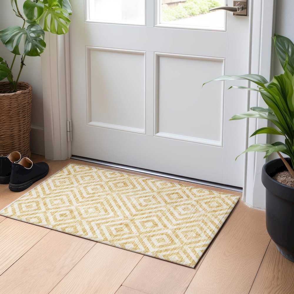 Premium Machine Washable Mayfield AMF733 Gold 1'8" x 2'6" Rug. Picture 5