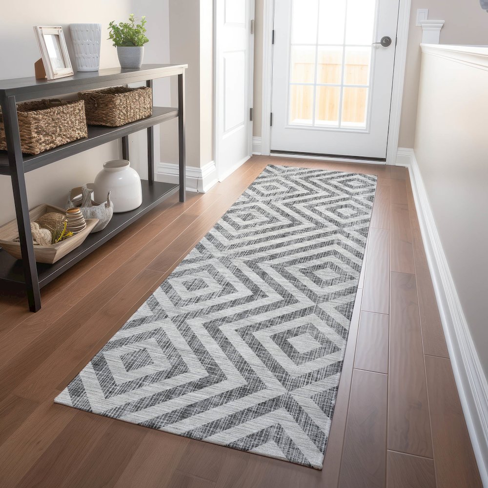Premium Machine Washable Mayfield AMF733 Gray 2'3" x 7'6" Runner Rug. Picture 5