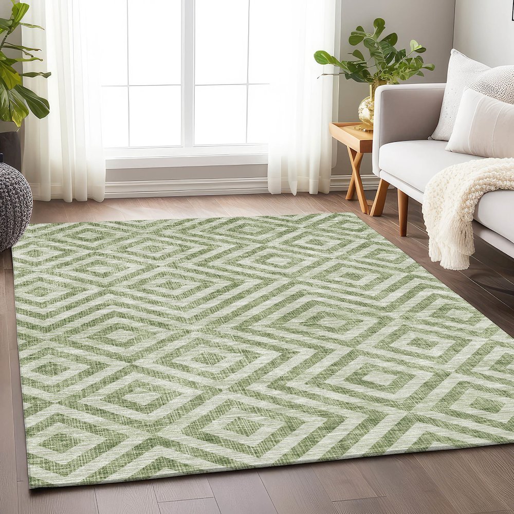 Premium Machine Washable Mayfield AMF733 Green 2'6" x 3'10" Rug. Picture 5