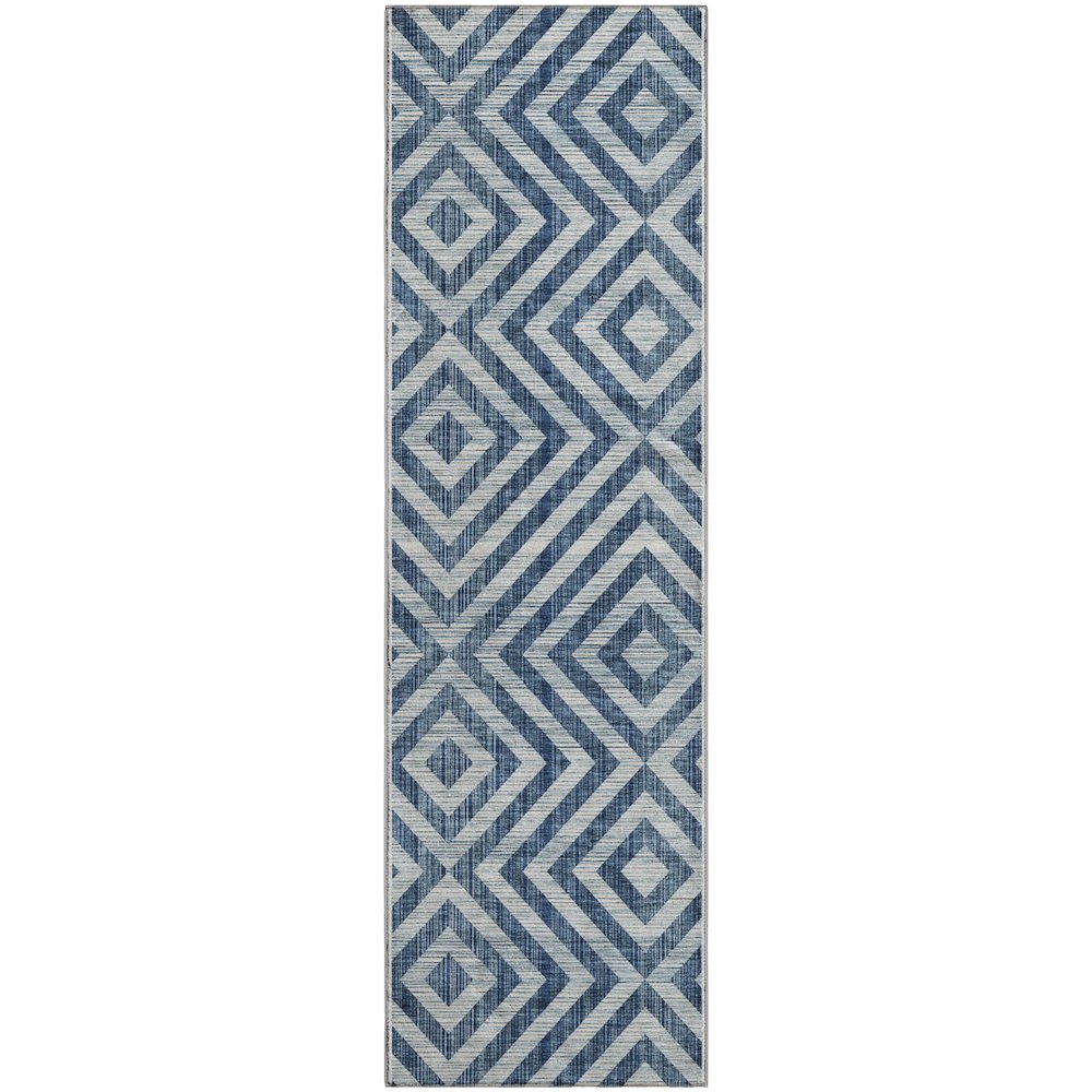 Premium Machine Washable Mayfield AMF733 Navy 2'3" x 7'6" Runner Rug. Picture 1