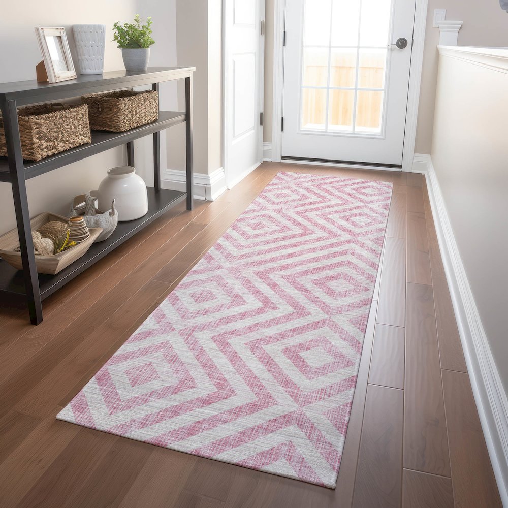 Premium Machine Washable Mayfield AMF733 Pink 2'3" x 7'6" Runner Rug. Picture 5