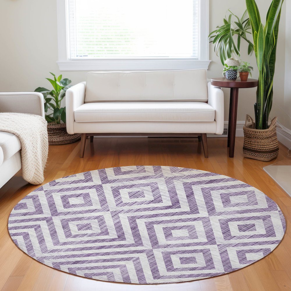 Premium Machine Washable Mayfield AMF733 Purple 8' x 8' Round Rug. Picture 5
