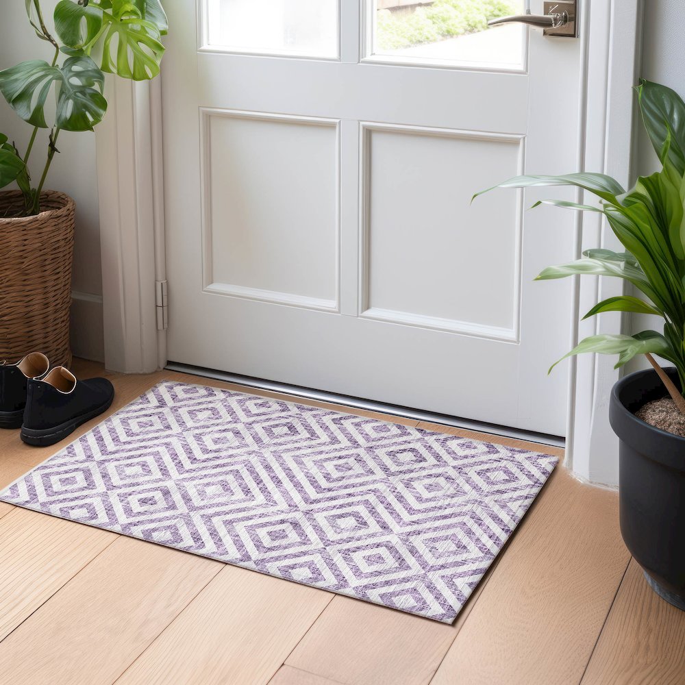 Premium Machine Washable Mayfield AMF733 Purple 1'8" x 2'6" Rug. Picture 5