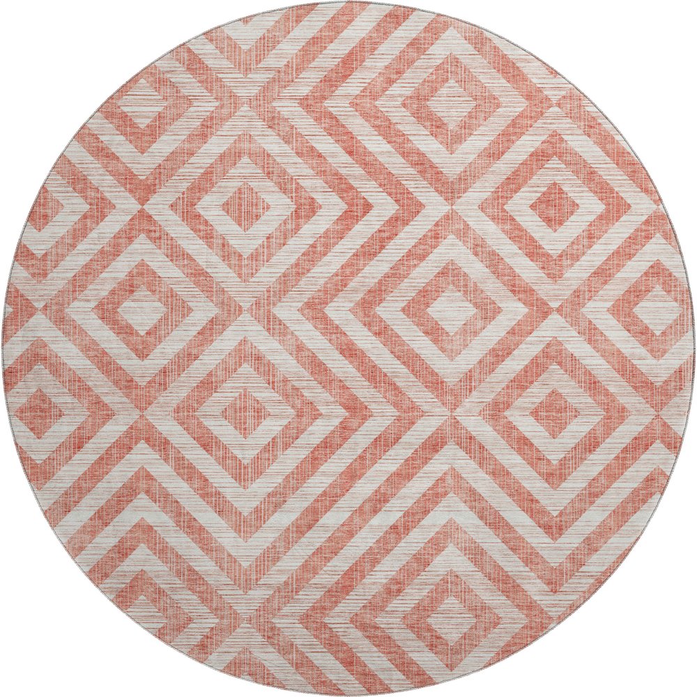 Premium Machine Washable Mayfield AMF733 Salmon 8' x 8' Round Rug. Picture 1