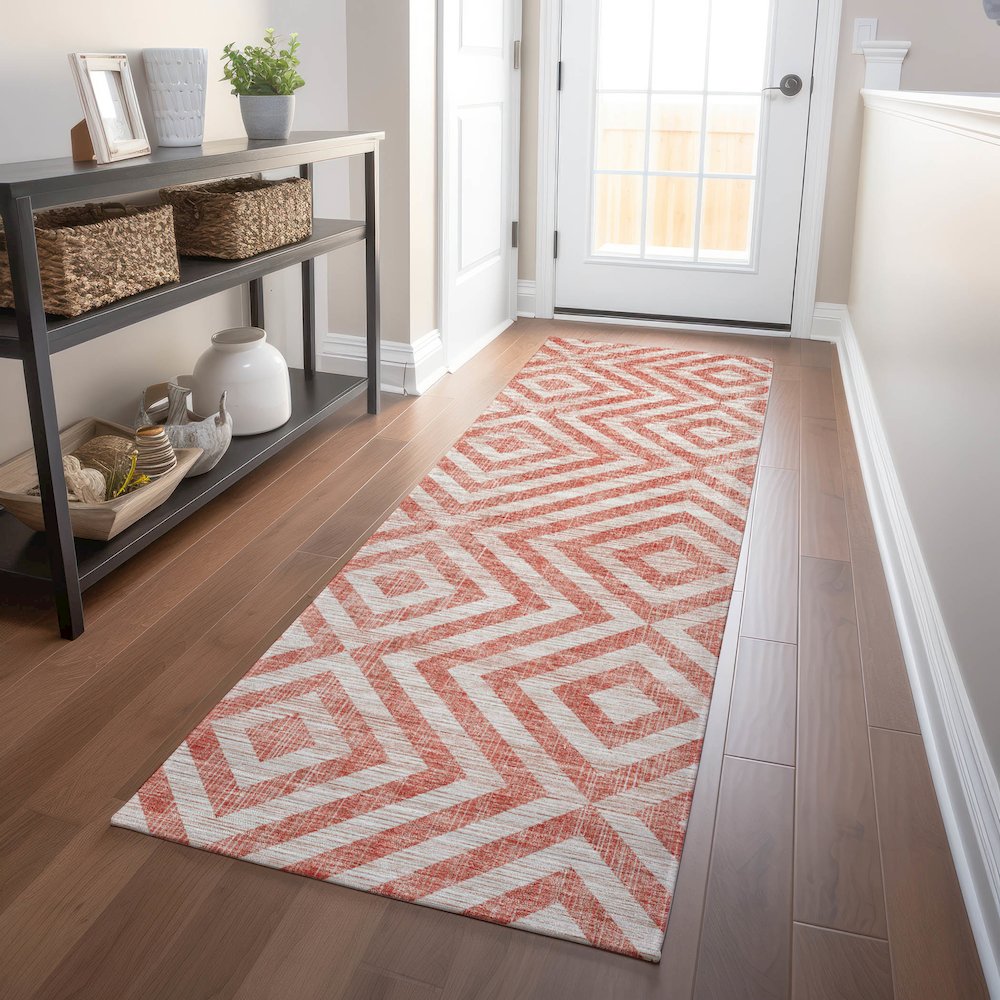 Premium Machine Washable Mayfield AMF733 Salmon 2'3" x 7'6" Runner Rug. Picture 5