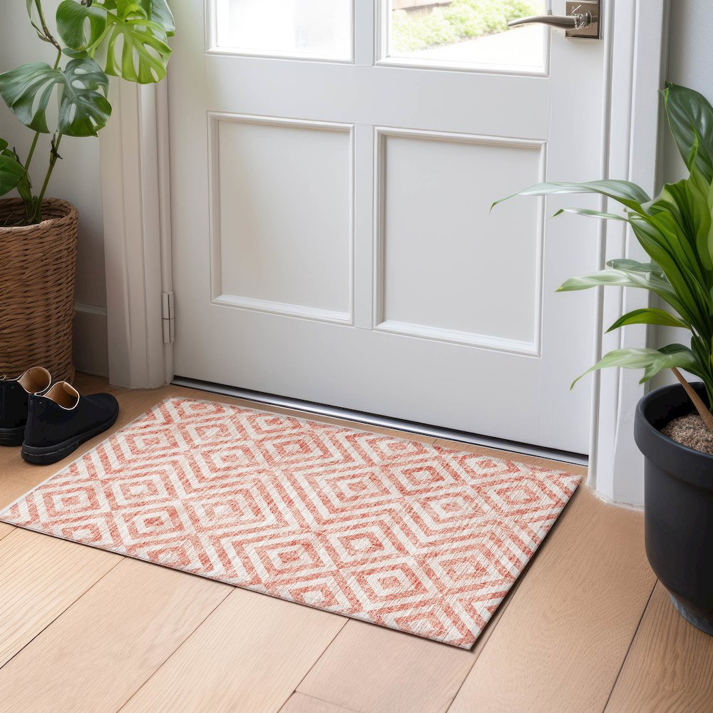 Premium Machine Washable Mayfield AMF733 Salmon 1'8" x 2'6" Rug. Picture 5