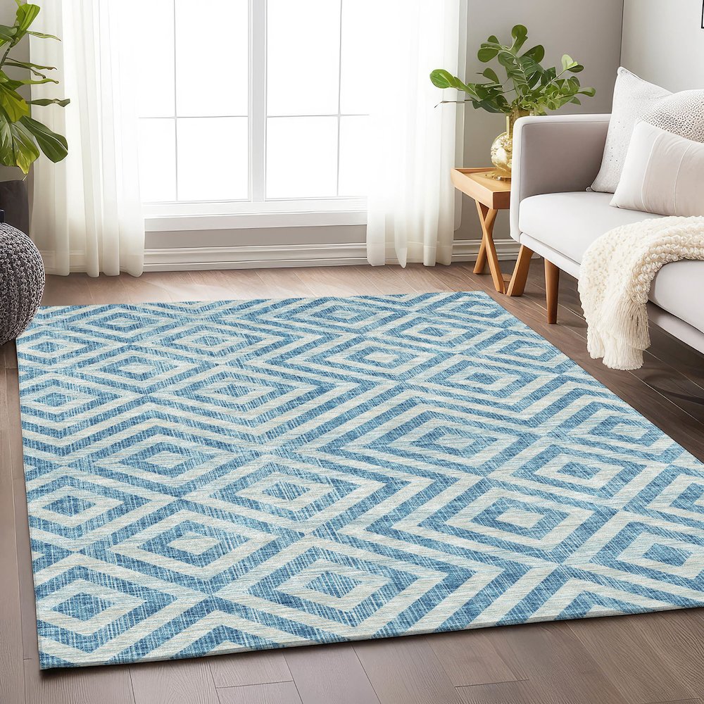 Premium Machine Washable Mayfield AMF733 Teal 2'6" x 3'10" Rug. Picture 5