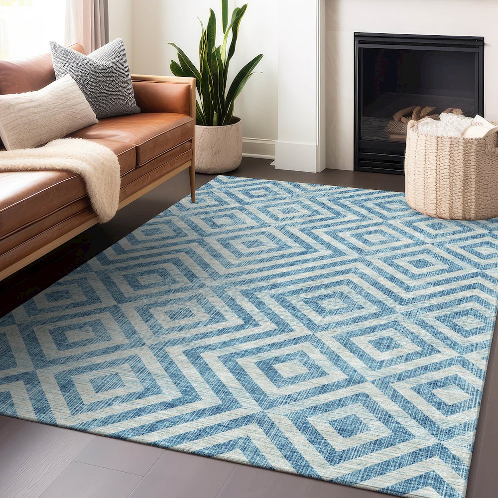 Premium Machine Washable Mayfield AMF733 Teal 2'6" x 3'10" Rug. Picture 6