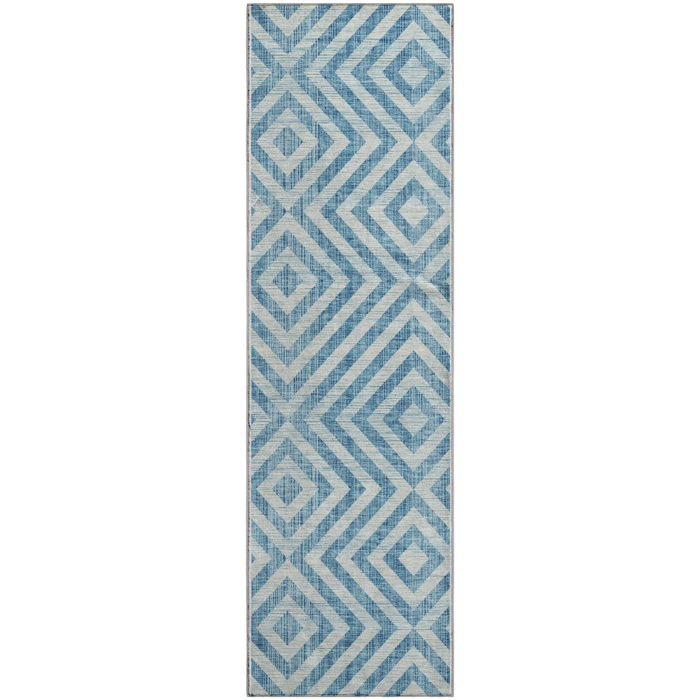 Premium Machine Washable Mayfield AMF733 Teal 2'3" x 7'6" Runner Rug. Picture 1