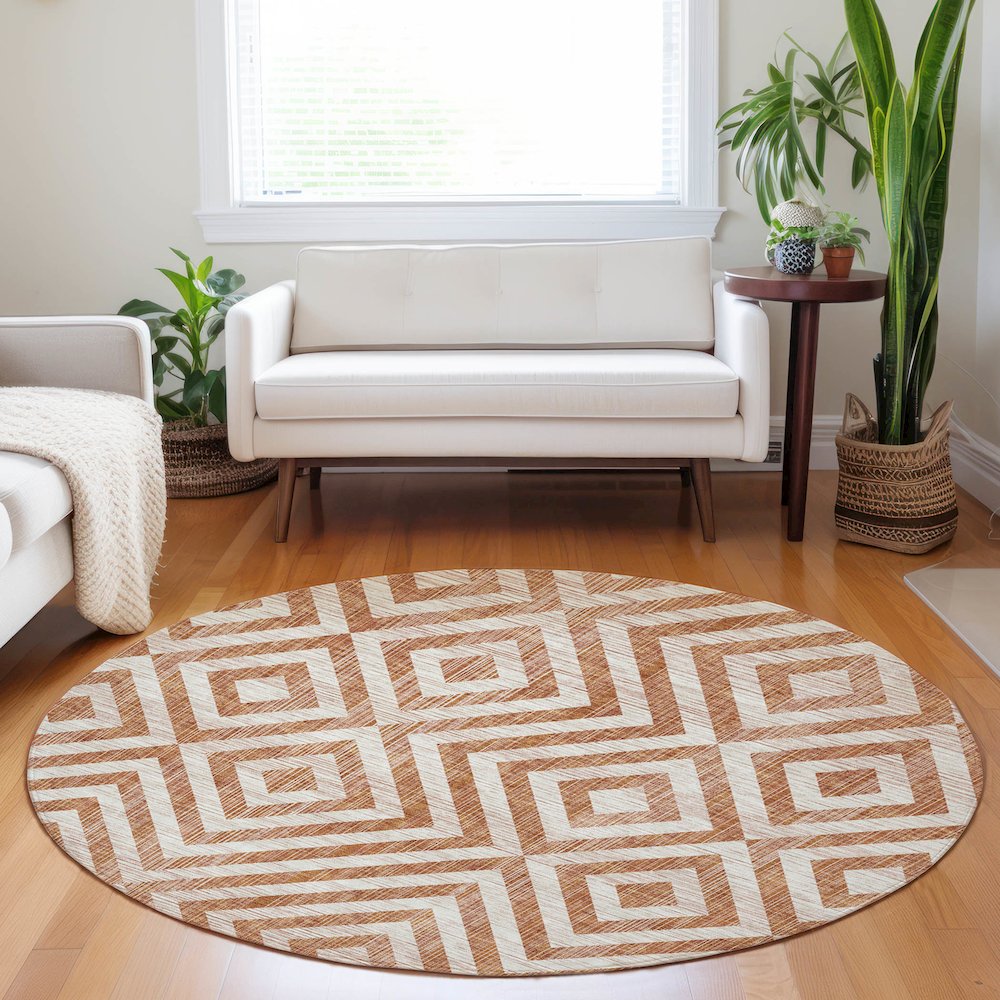 Premium Machine Washable Mayfield AMF733 Terracotta 8' x 8' Round Rug. Picture 5