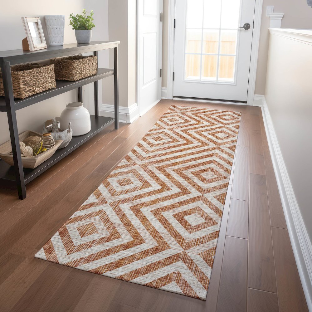 Premium Machine Washable Mayfield AMF733 Terracotta 2'3" x 7'6" Runner Rug. Picture 5