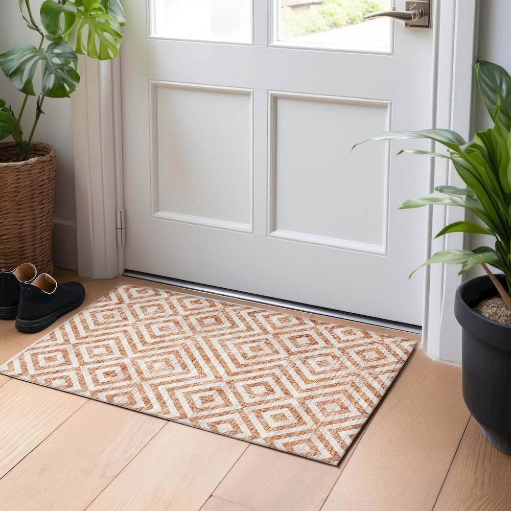 Premium Machine Washable Mayfield AMF733 Terracotta 1'8" x 2'6" Rug. Picture 5
