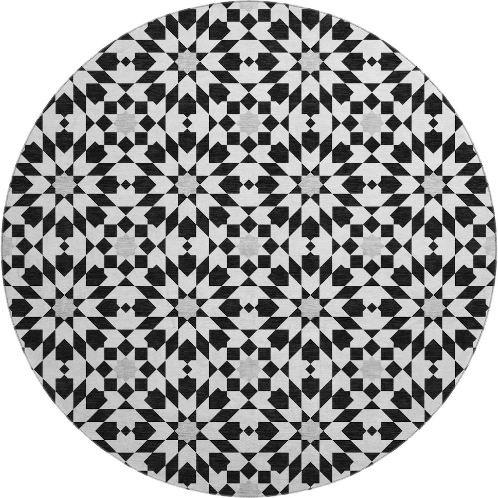 Premium Machine Washable Mayfield AMF734 Black 8' x 8' Round Rug. Picture 1