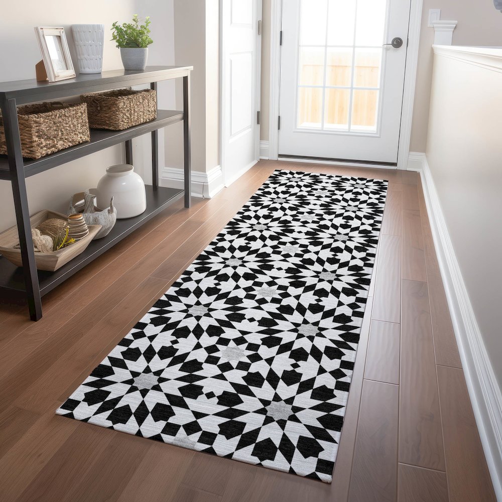 Premium Machine Washable Mayfield AMF734 Black 2'3" x 7'6" Runner Rug. Picture 5