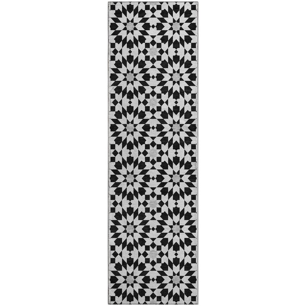 Premium Machine Washable Mayfield AMF734 Black 2'3" x 7'6" Runner Rug. Picture 1