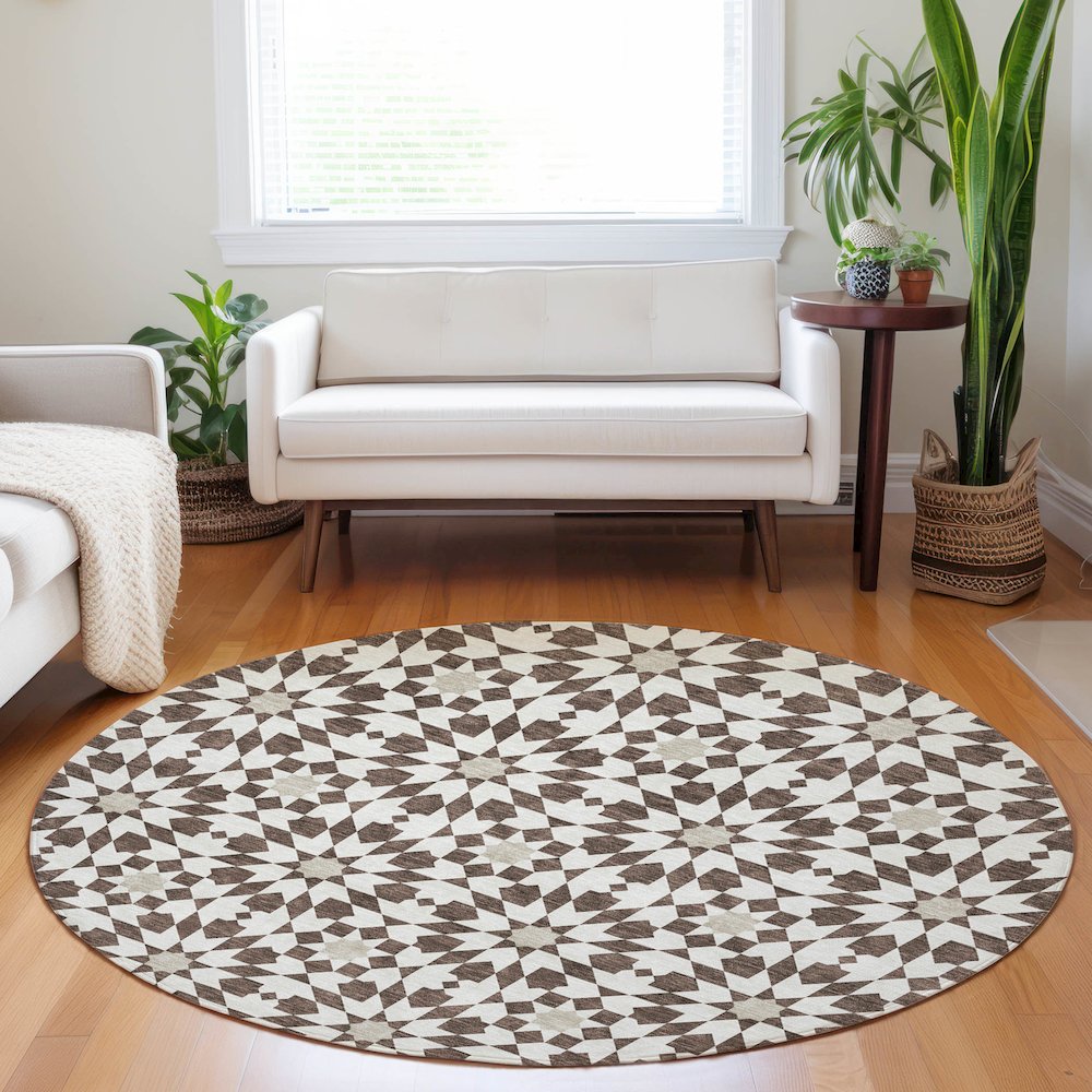 Premium Machine Washable Mayfield AMF734 Brown 8' x 8' Round Rug. Picture 5