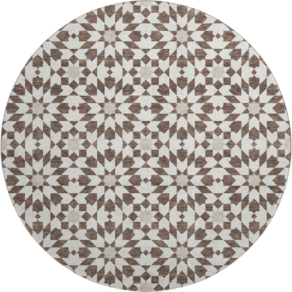 Premium Machine Washable Mayfield AMF734 Brown 8' x 8' Round Rug. Picture 1
