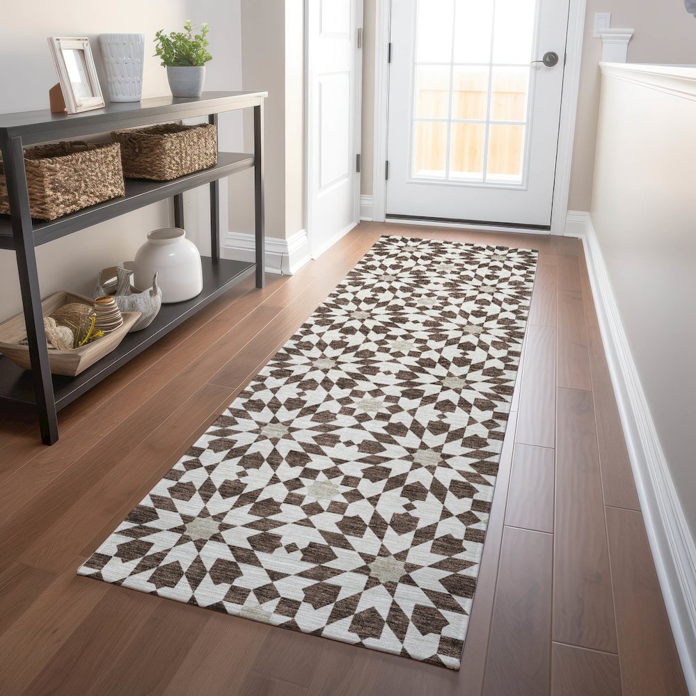 Premium Machine Washable Mayfield AMF734 Brown 2'3" x 7'6" Runner Rug. Picture 5