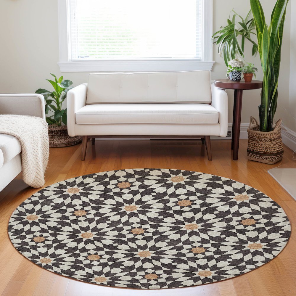 Premium Machine Washable Mayfield AMF734 Charcoal 8' x 8' Round Rug. Picture 5