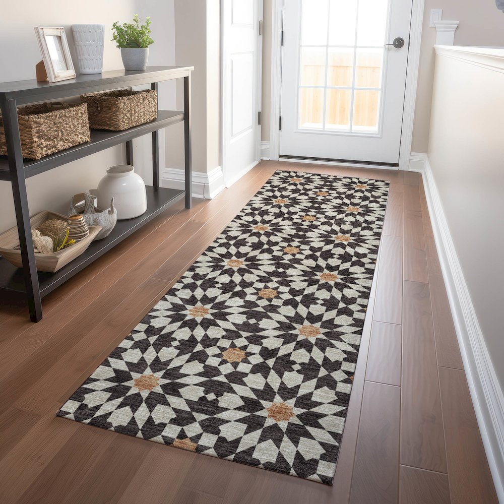 Premium Machine Washable Mayfield AMF734 Charcoal 2'3" x 7'6" Runner Rug. Picture 5