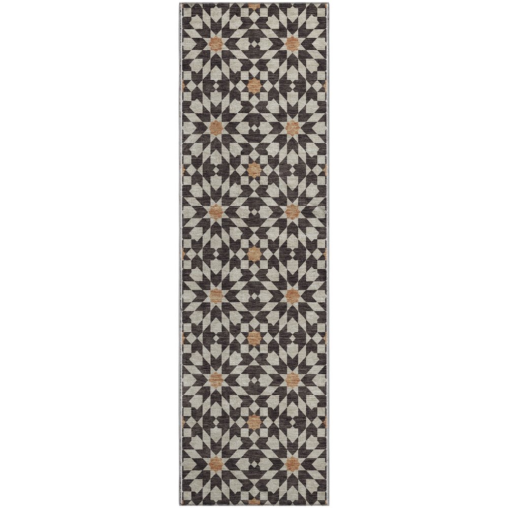 Premium Machine Washable Mayfield AMF734 Charcoal 2'3" x 7'6" Runner Rug. Picture 1