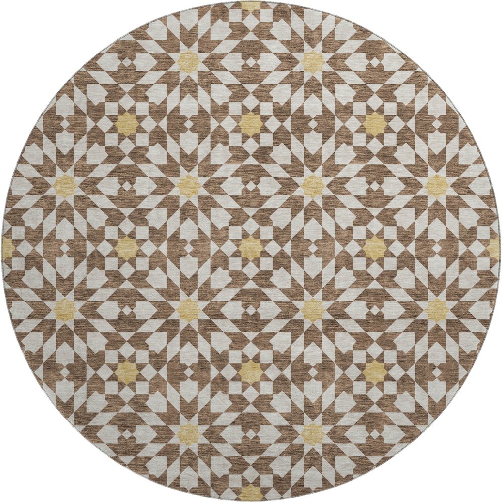 Premium Machine Washable Mayfield AMF734 Chocolate 8' x 8' Round Rug. Picture 1