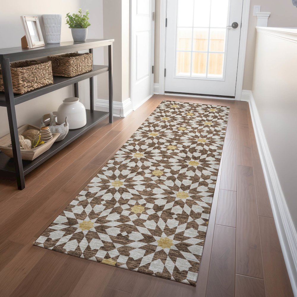 Premium Machine Washable Mayfield AMF734 Chocolate 2'3" x 7'6" Runner Rug. Picture 5
