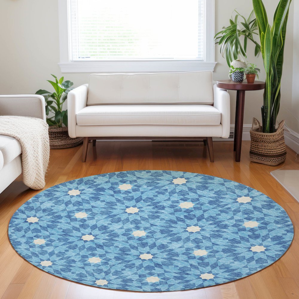 Premium Machine Washable Mayfield AMF734 Denim 8' x 8' Round Rug. Picture 5