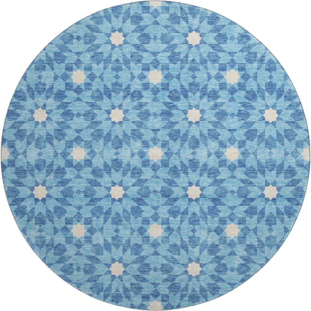 Premium Machine Washable Mayfield AMF734 Denim 8' x 8' Round Rug. Picture 1