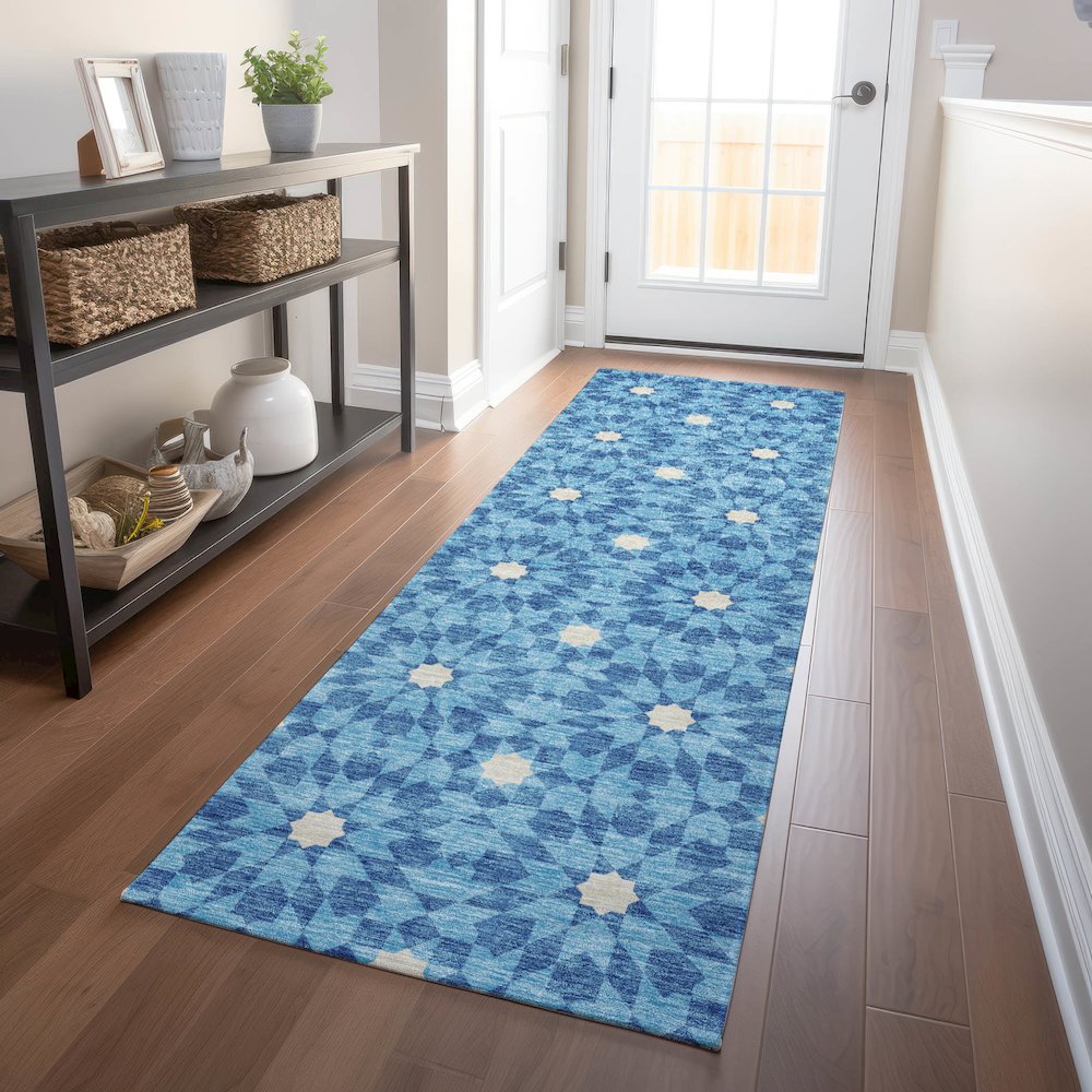 Premium Machine Washable Mayfield AMF734 Denim 2'3" x 7'6" Runner Rug. Picture 5