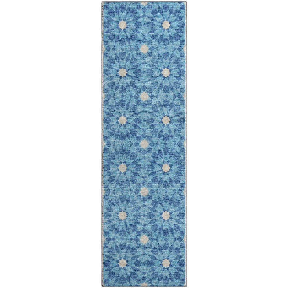 Premium Machine Washable Mayfield AMF734 Denim 2'3" x 7'6" Runner Rug. Picture 1