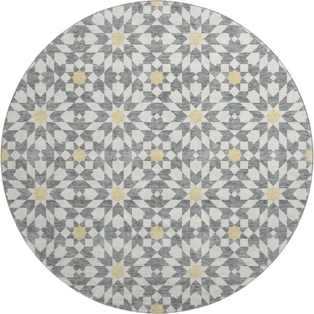 Premium Machine Washable Mayfield AMF734 Gray 8' x 8' Round Rug. Picture 1