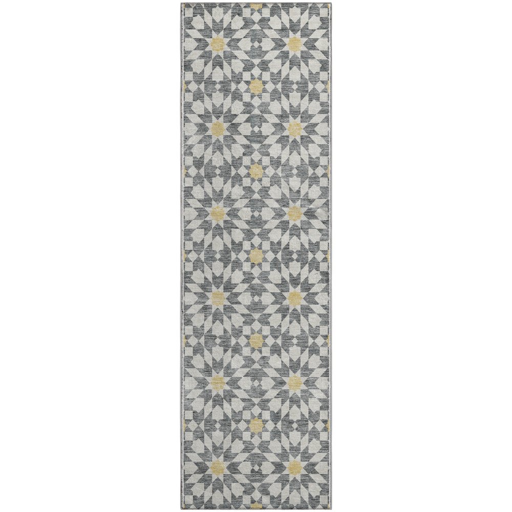 Premium Machine Washable Mayfield AMF734 Gray 2'3" x 7'6" Runner Rug. Picture 1