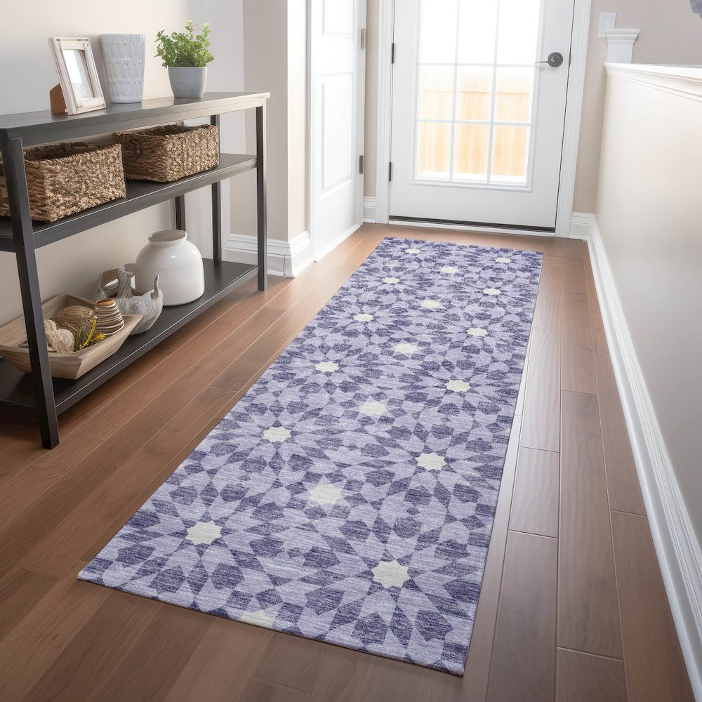 Premium Machine Washable Mayfield AMF734 Lilac 2'3" x 7'6" Runner Rug. Picture 5