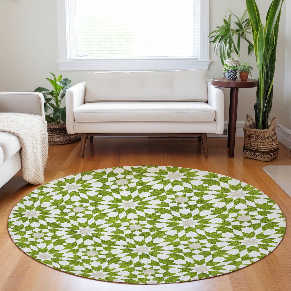 Premium Machine Washable Mayfield AMF734 Lime 8' x 8' Round Rug. Picture 5